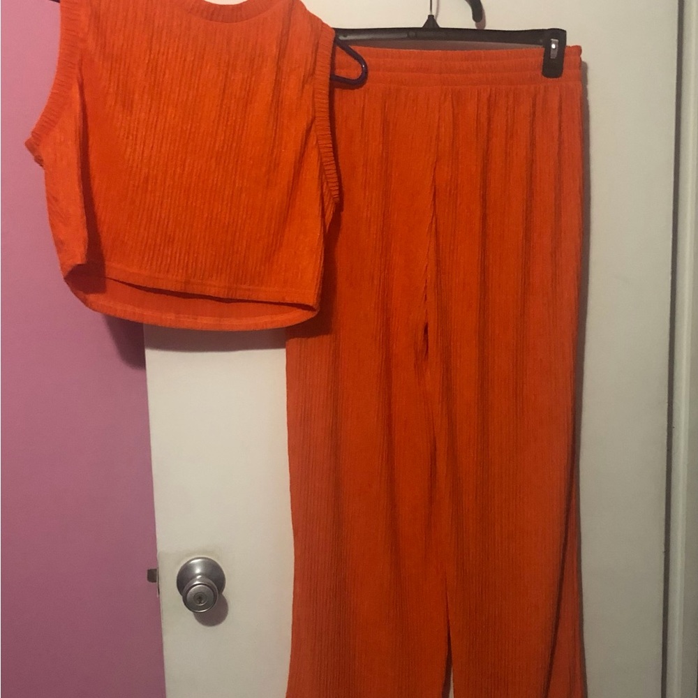 Vibrant Orange Women's Pants & Top Set